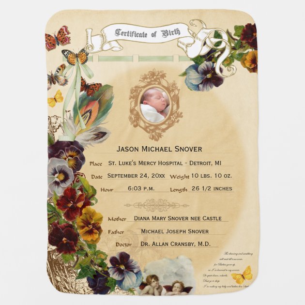Floral Baby Birth Announcement Newborn Baby Gift Personalized Heirloom Baby Quilt Birth Statistics Heirloom Baby Gift
